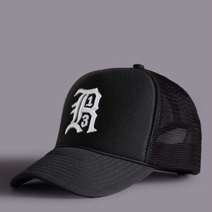 R13 Black and White Trucker Hat with Embroidered R13 Crest